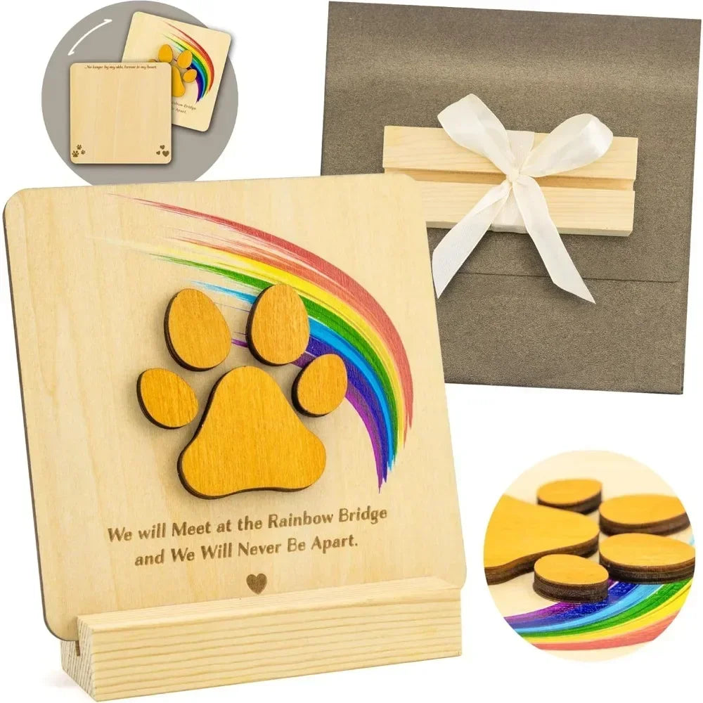 Wood Pet Sympathy Memorial Card Rainbow Bridge For Dog Loss