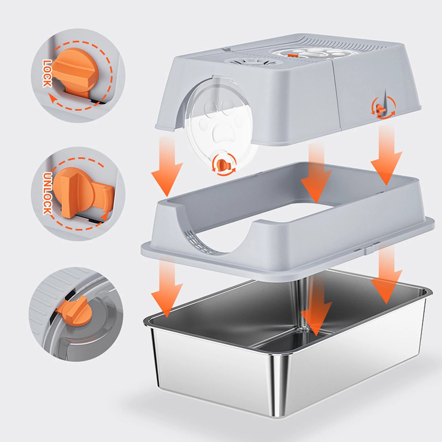 Feature Enclosed Stainless Steel Cat Litter Box With Lid