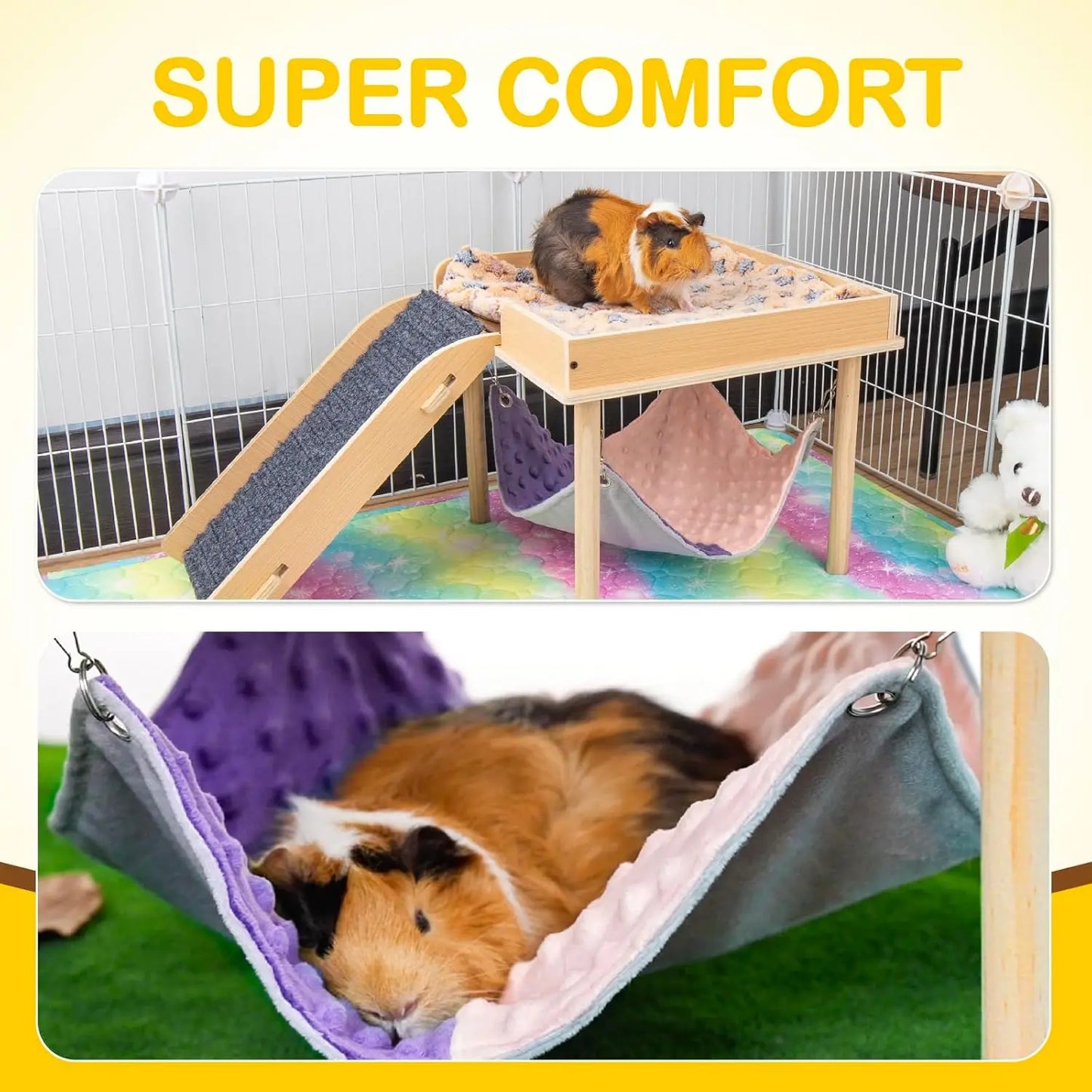 Hign-concerned Guinea Pig Hammock With Wooden Platform And Stairs HideoutForSmallAnimals