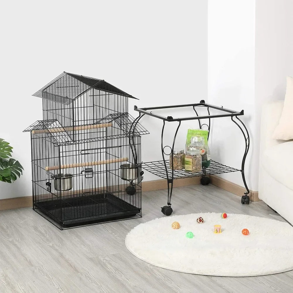 High Concerned Parrot Cage Rolling Standing Cage Detachable Stand