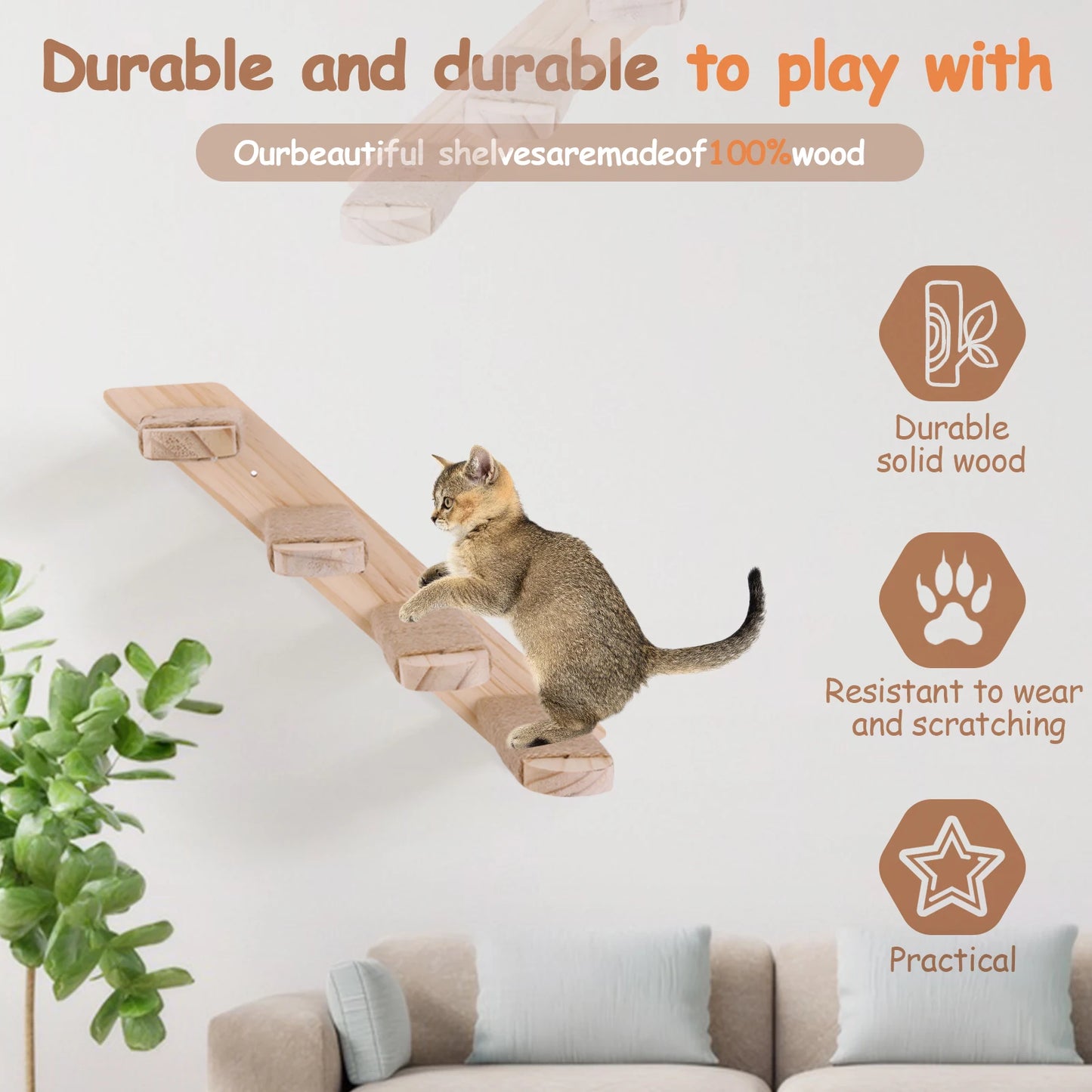 Wall Mounted Cat Climbing Shelf Four Step Perch For Cats