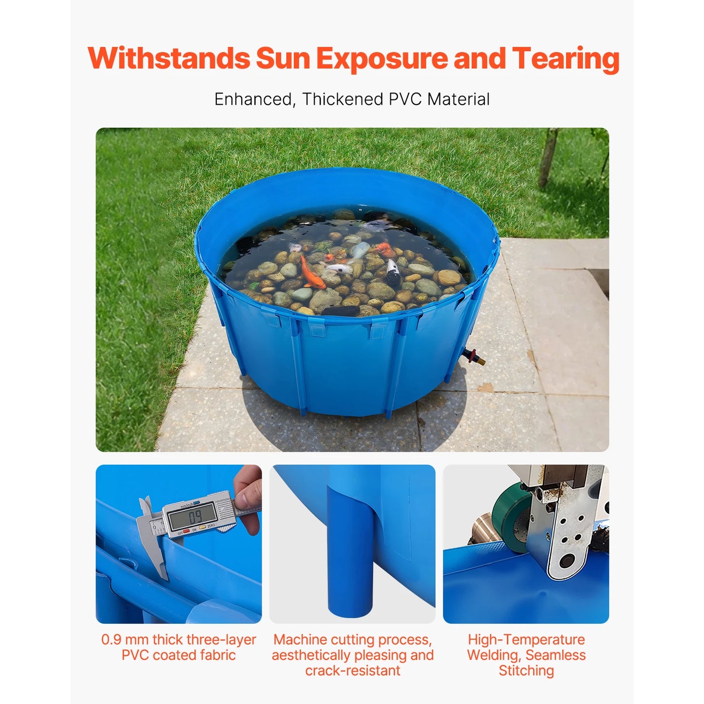 Canvas Fish Pond Foldable PVC Koi Tank With Stable Frame Drain Valve