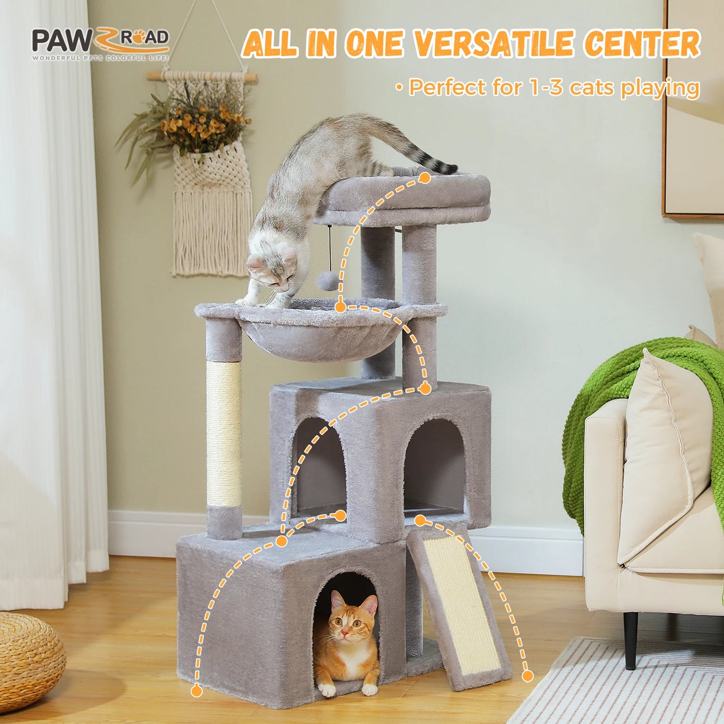 PEQULTICN Large Cat Tree Indoor Multi-Level Tower With Scratching Post