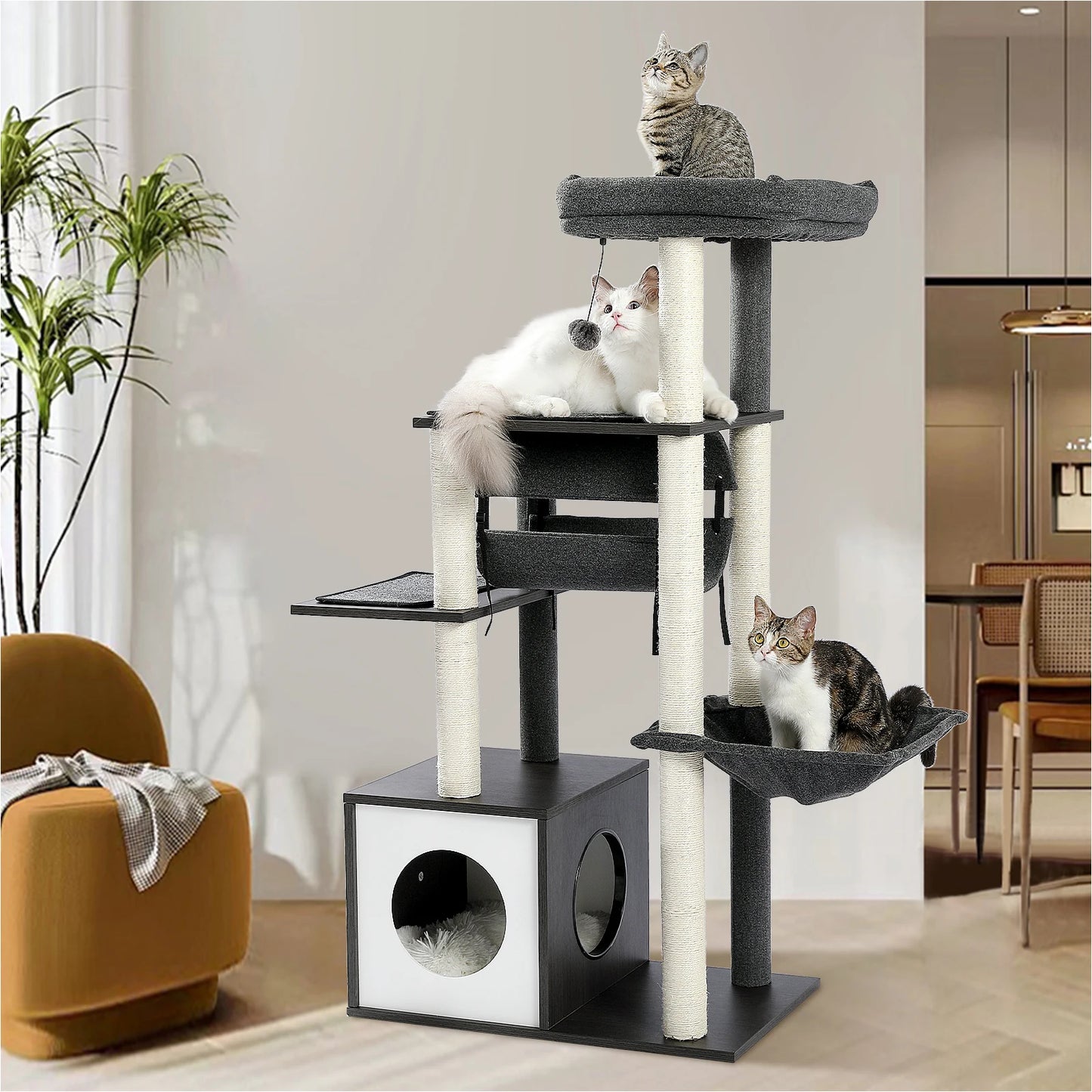 PAWZ Road Multi-Level Wood Cat Tree With Tunnel Scratching Post