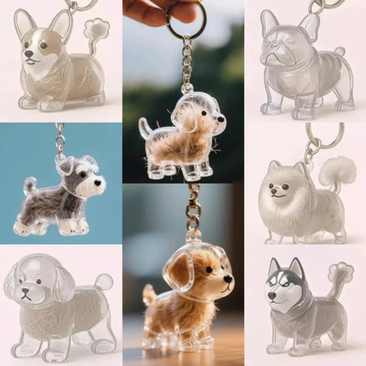 Cute Dog Hair Storage Keychain Plastic Transparent Fur Box
