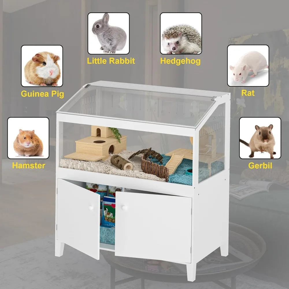 High Concerned Hamster Cage With Storage Cabinet And Easy View Acrylic Panels For Hedgehog Gerbil And Rat