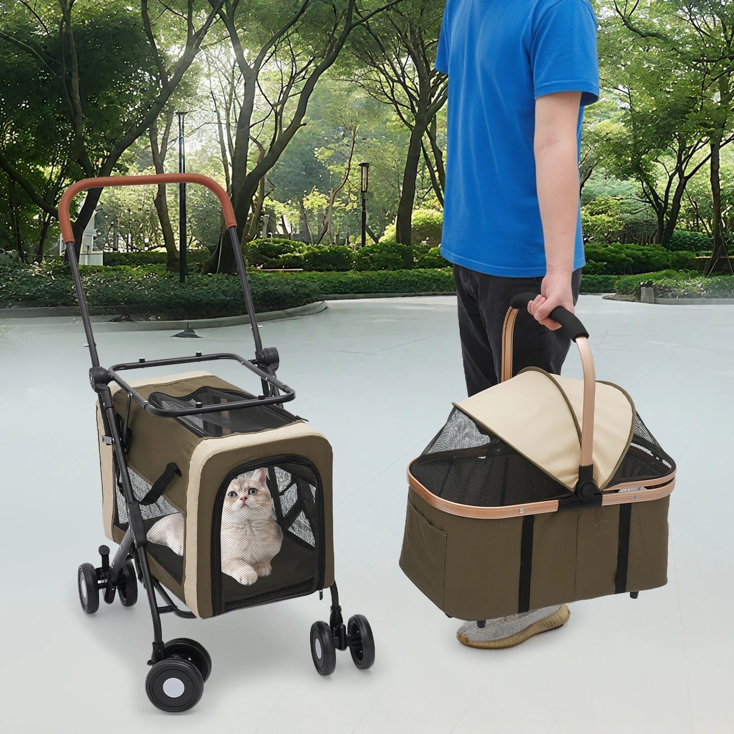 Bymaocar Foldable Pet Stroller For Small And Medium Pets Sunshade
