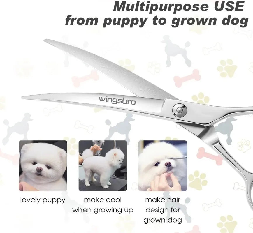Professional Curved Dog Grooming Scissors in Stainless Steel for Pets