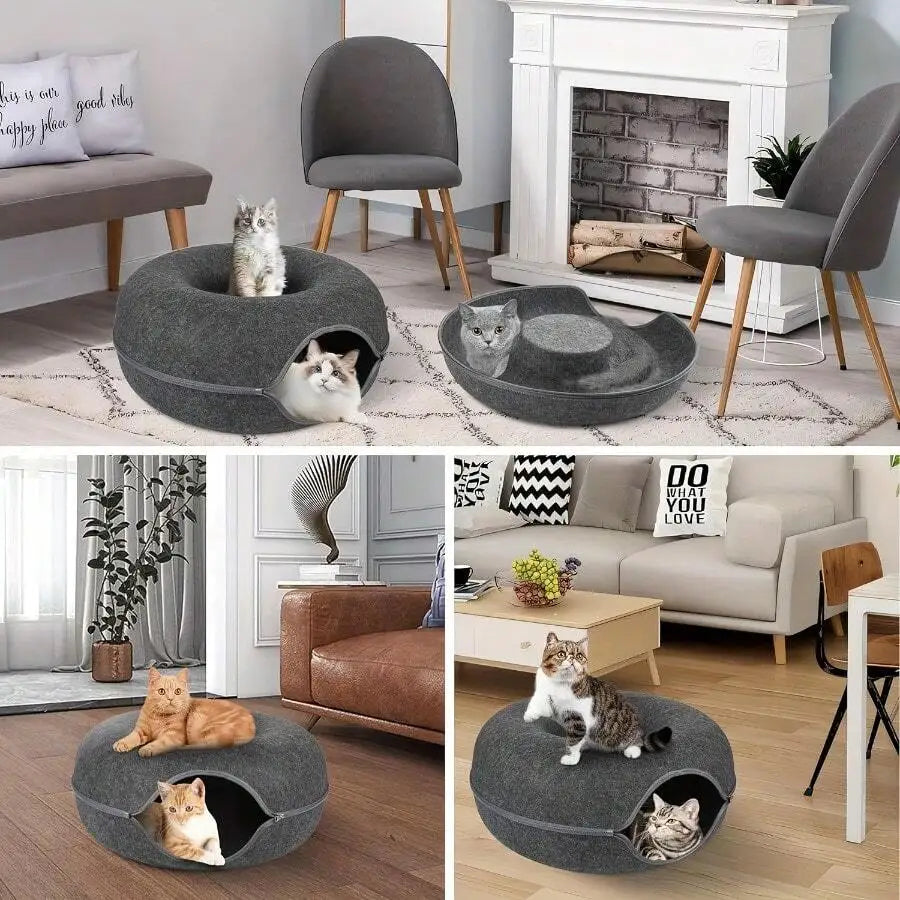 Cat Cave Bed Donut Tunnel For Indoor Cats Scratch Resistant