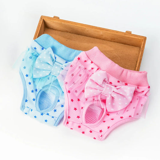 Washable Cotton Female Dog Menstrual Panties With Princess Bow