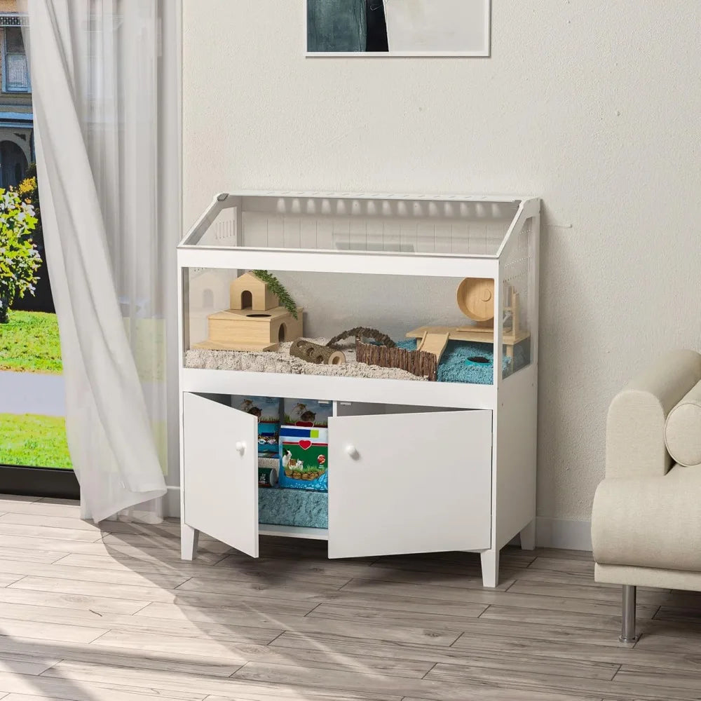 High Concerned Hamster Cage With Storage Cabinet And Easy View Acrylic Panels For Hedgehog Gerbil And Rat