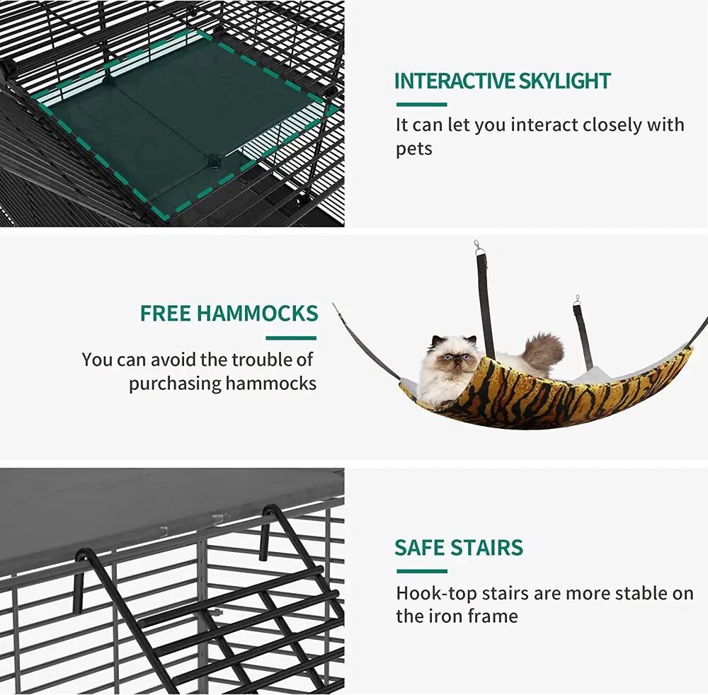 Cat Cage Enclosure Metal Wire Kennel DIY Playpen Catio Hammock