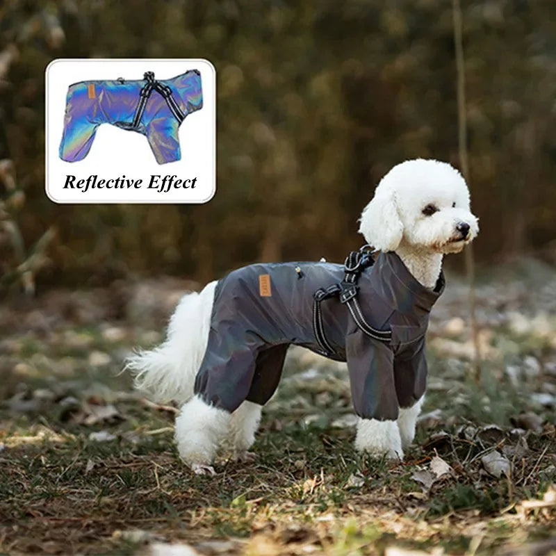 NONE Dog Raincoat With Harness Waterproof Jacket Reflective Strips