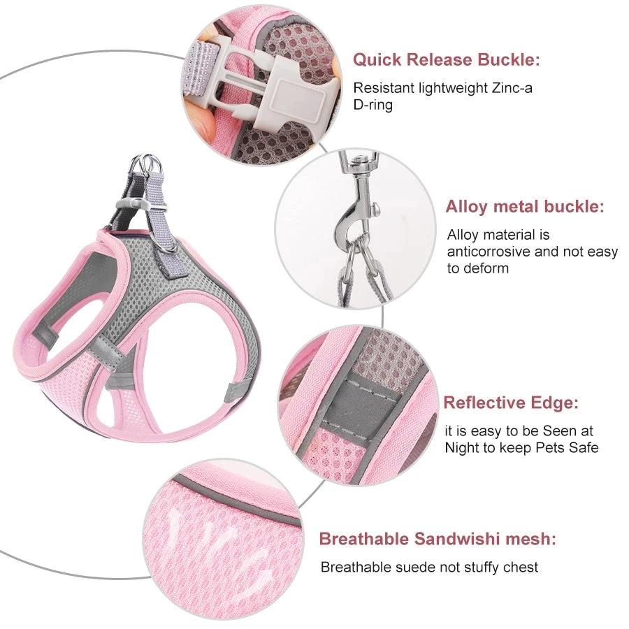 Reflective Cat Harness And Leash Set Adjustable For Cats And Small Dogs