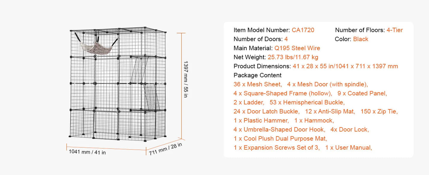 SucceBuy Cat Cage Detachable Metal Wire Enclosure With Front Doors
