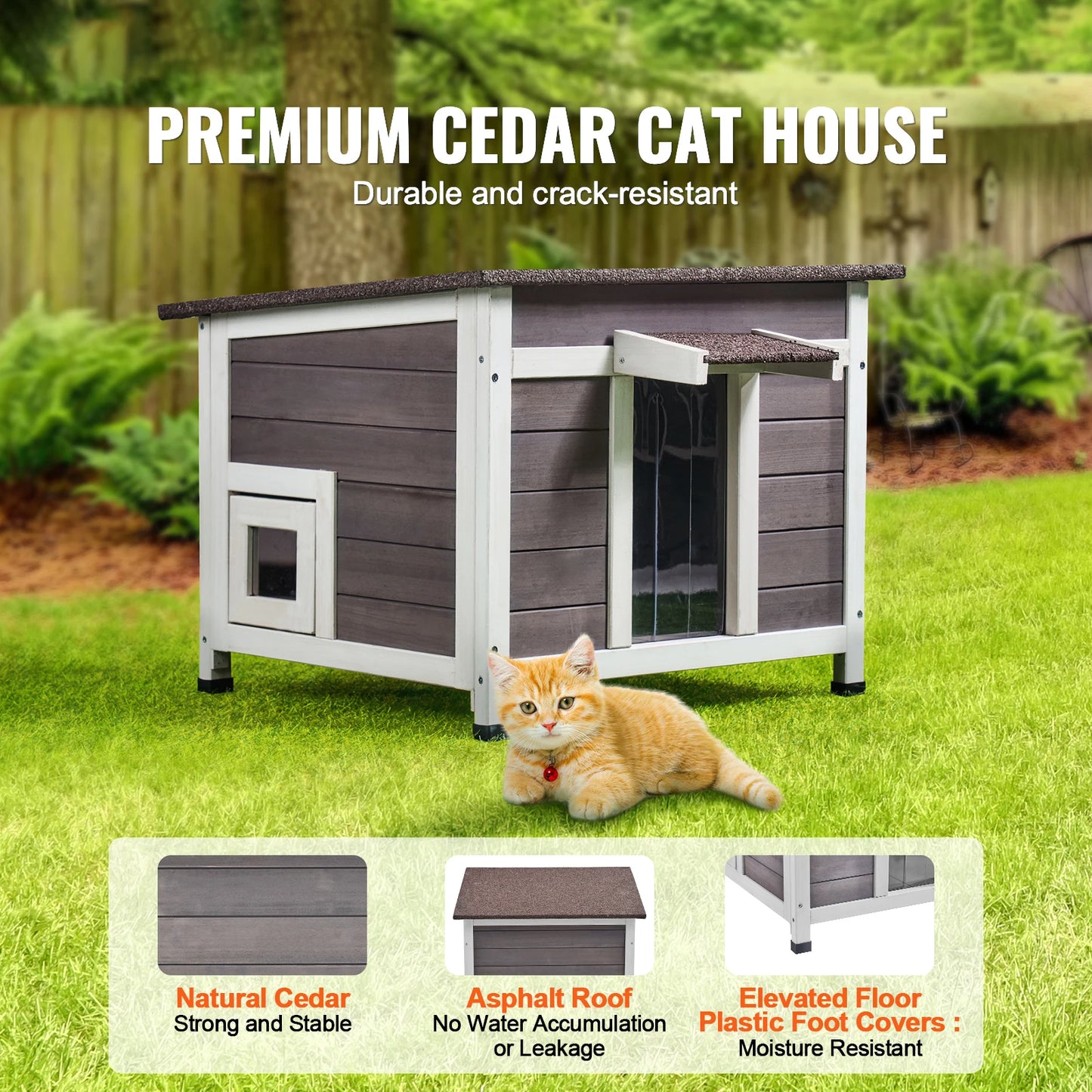 SucceBuy Outdoor Cat House Weatherproof Feral Cat Shelter Wooden Insulated