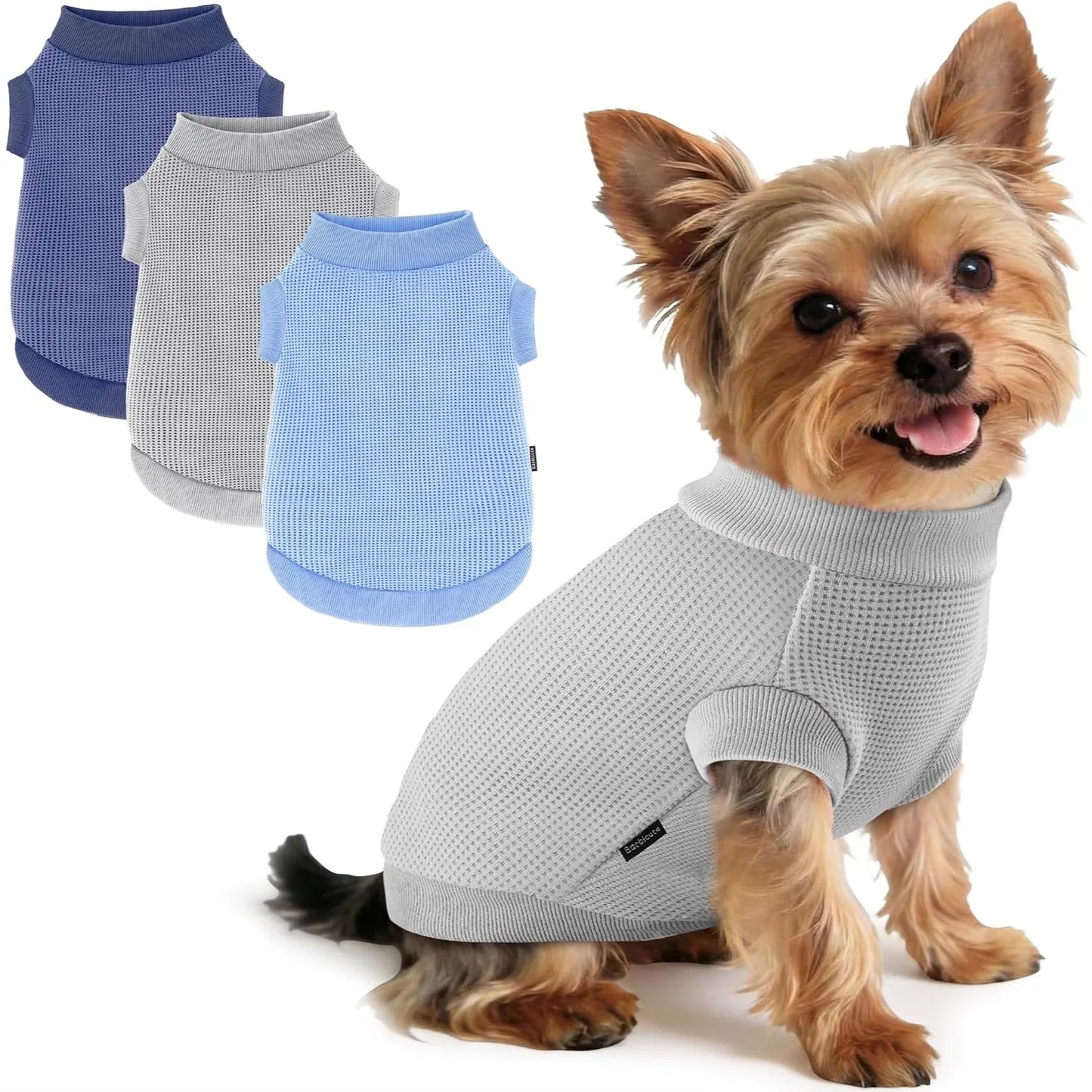 3 Pack Dog Shirts Warm Waffle Sweatshirts For Daily Walks And Cold Weather