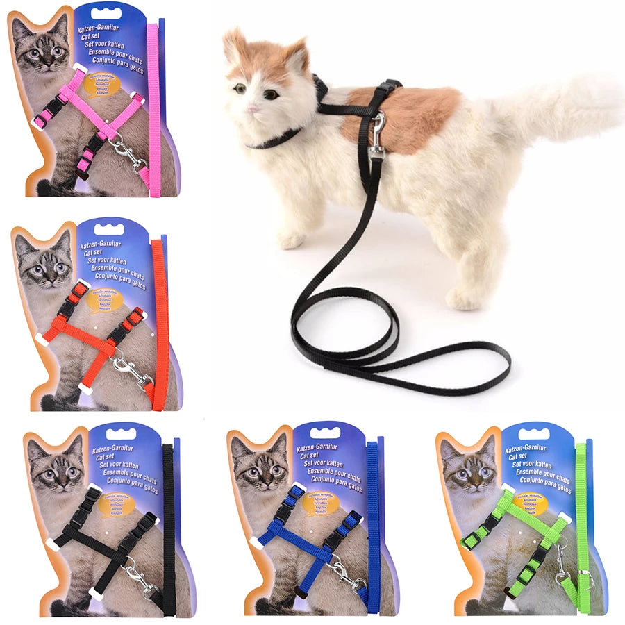 Adjustable Cat Collar Harness Leash Set Nylon For Cats