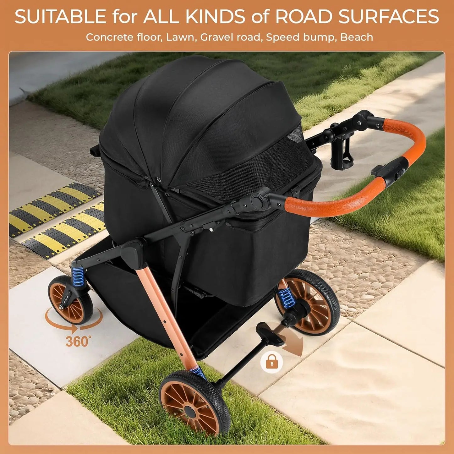 Foldable Pet Stroller For Medium Dogs And Cats All Terrain