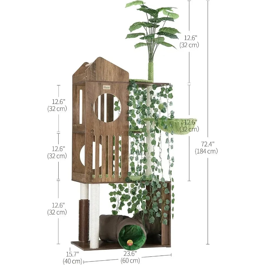 Hign-concerned Large Cat Tree With Leaves Indoor Tower