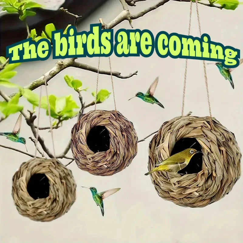 Straw Weaving Bird Nest House Reed Grass Hanging Outdoor Birdhouse