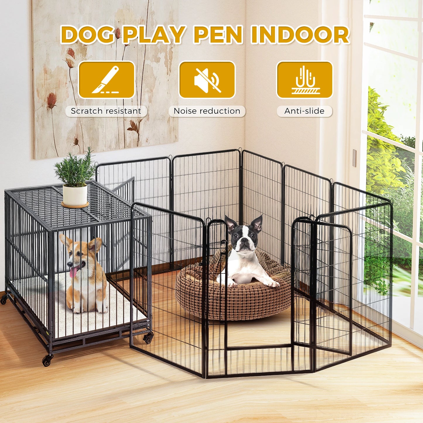 Dog Playpen With Door Foldable Metal Pet Fence For Yard