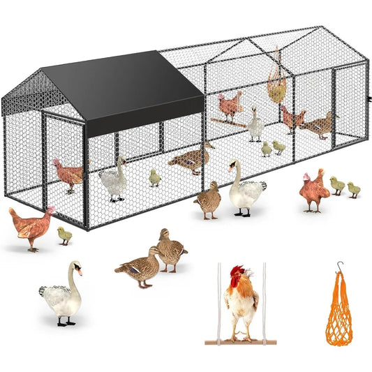 XMSJ Metal Chicken Coop Run for Outdoor Poultry Yard