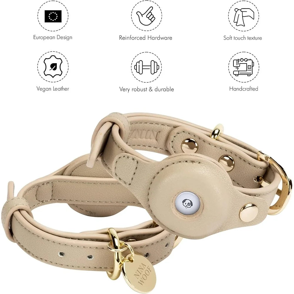 XMSJ Vegan Leather Dog Collar With Tracker Holder Adjustable Harness PETA Approved