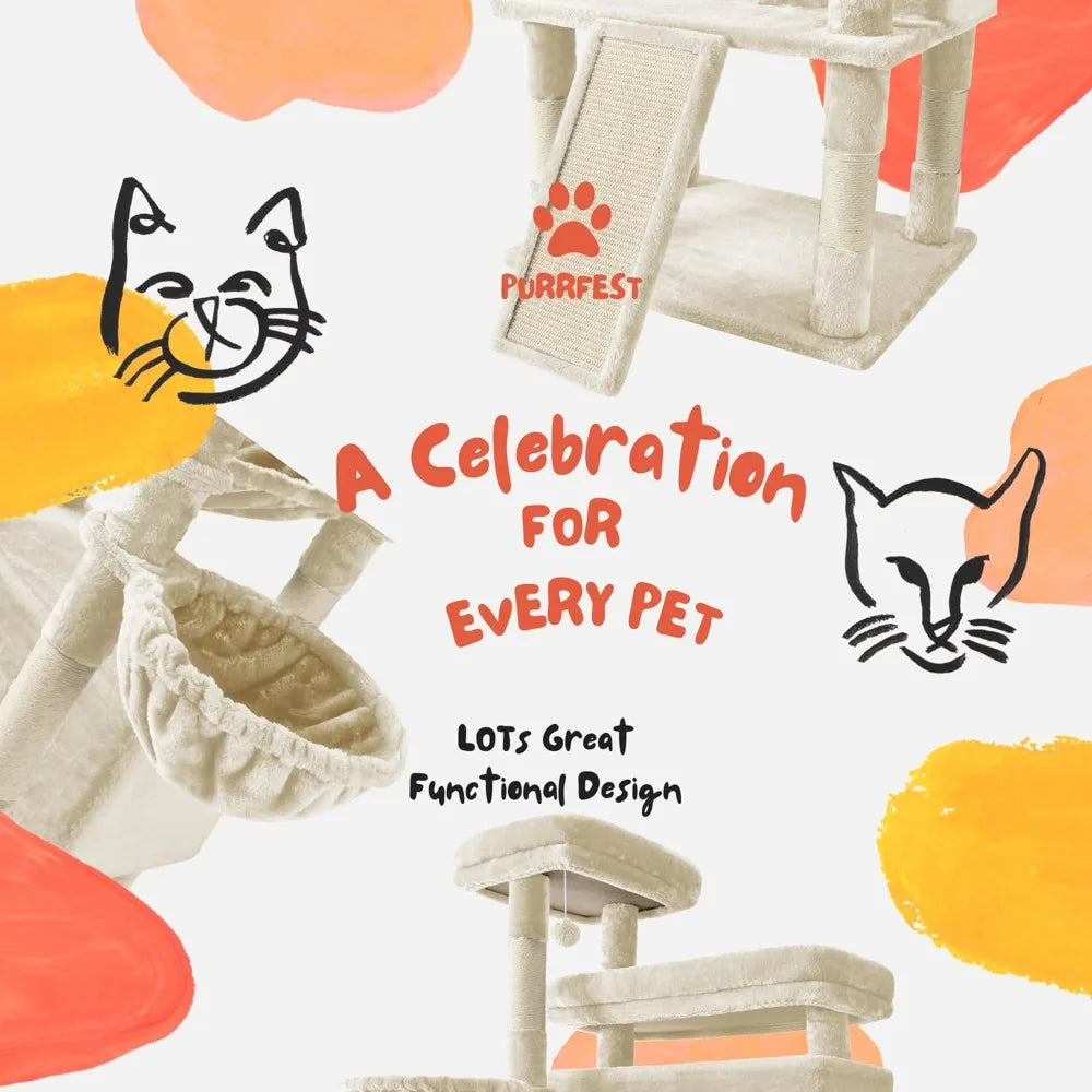 HUANZHUANG Cat Tree Tower With Hammock And Scratching Posts