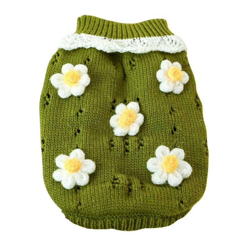 Floral Knit Dog Sweater For Dogs Warm Cozy Pet Sweater