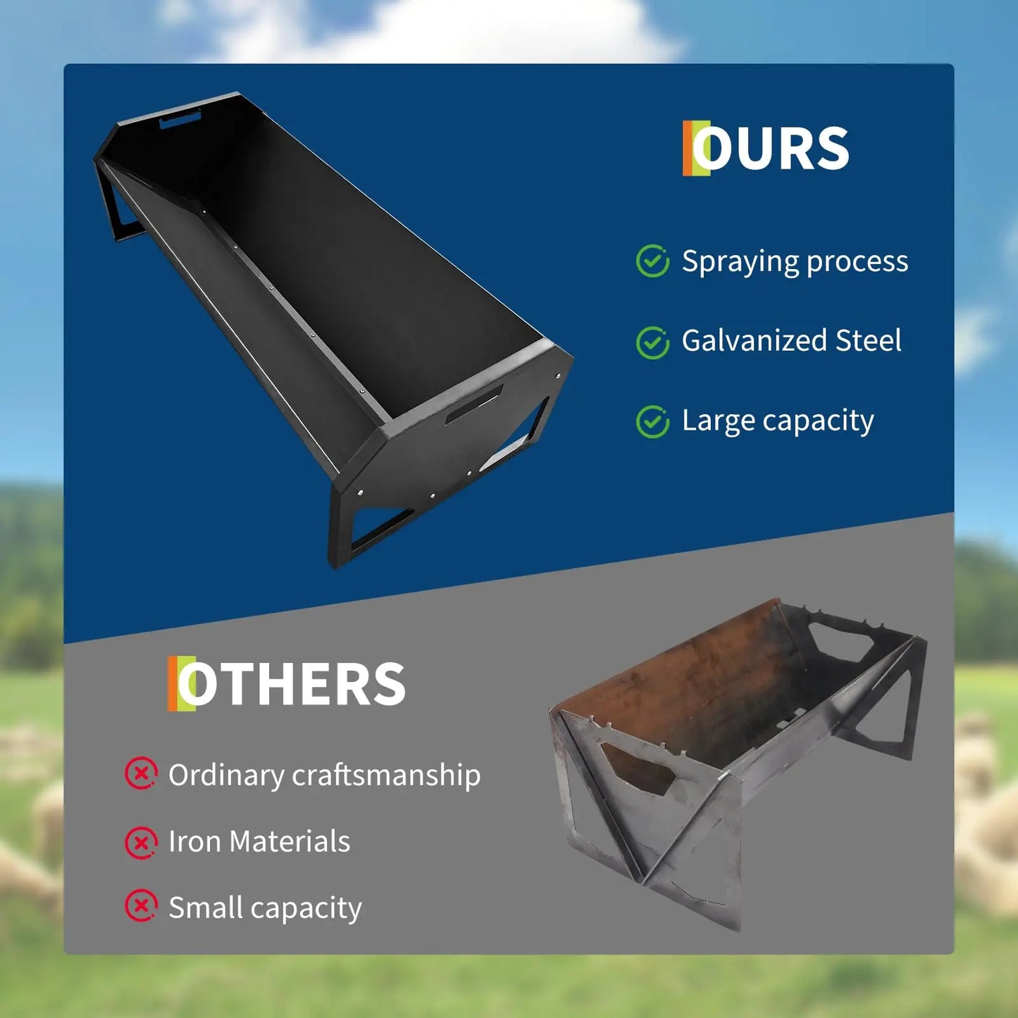 HiMISS Galvanized Steel Hay Trough With Rustproof V Shaped Bottom