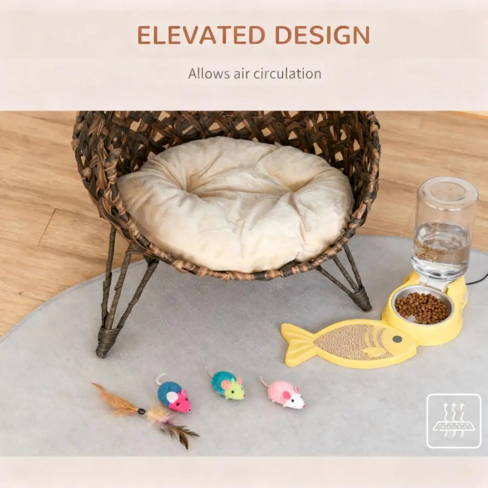 Elevated Handwoven Banana Leaf Cat House Condo With Cushion