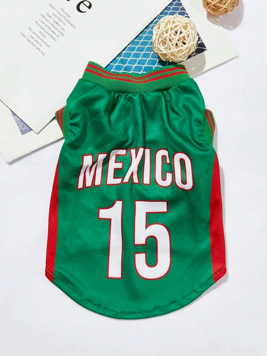 Mexican National Team Style Pet Jersey With Striped English Number Print