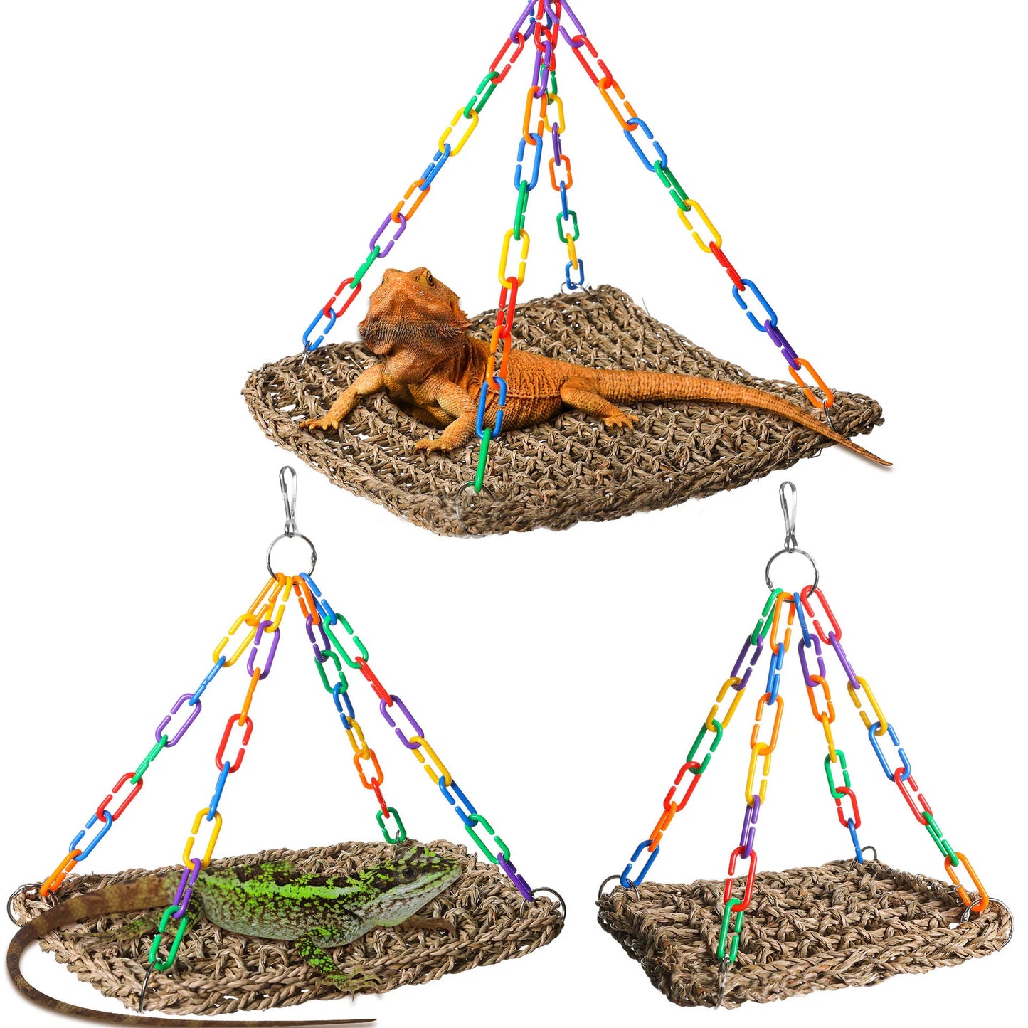 Parrot Swing Toy Woven Grass Hammock With Adjustable Chain Ring