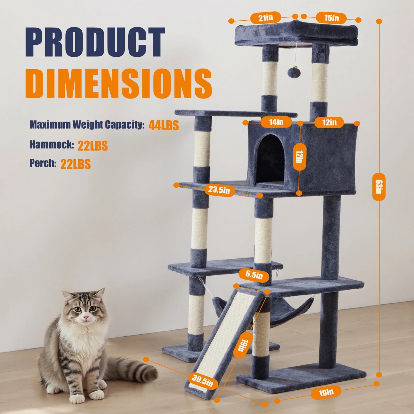 JHK Multi Level Cat Tree Tower for Indoor Cats Sisal