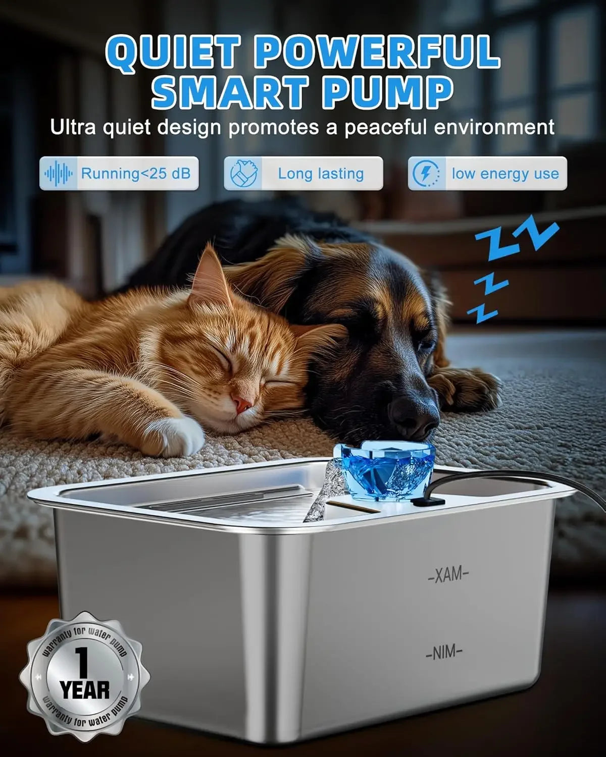 XMSJ Automatic Stainless Steel Dog Water Fountain With Filters
