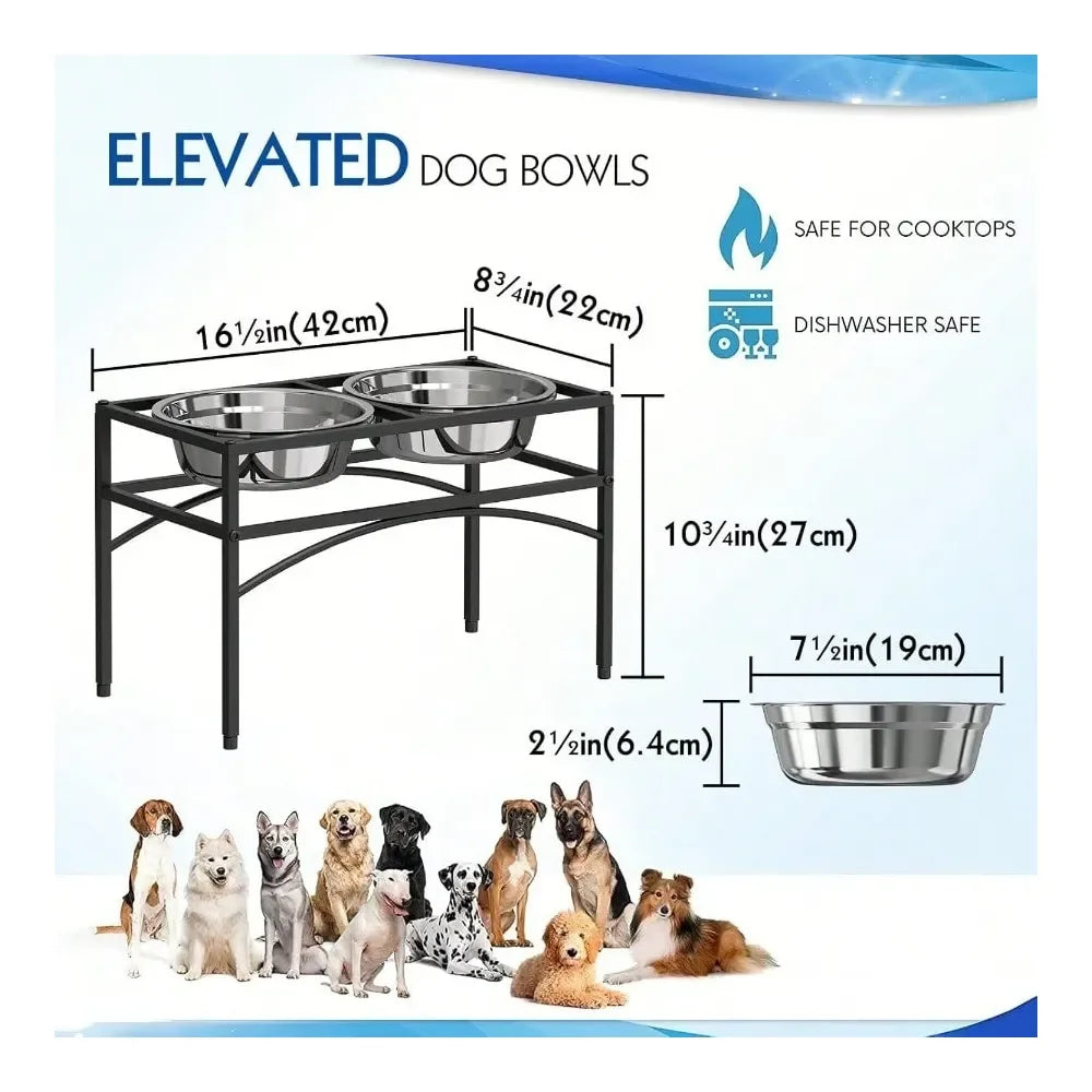 Raised Stainless Steel Dog Feeder Bowl With Stand For Pets