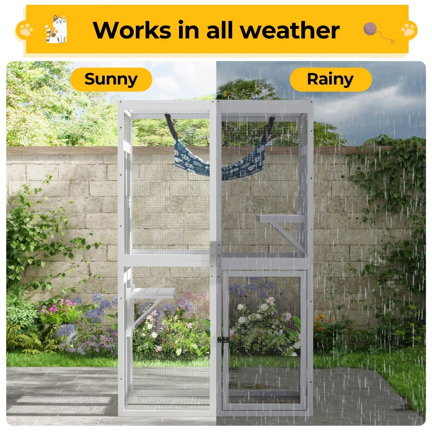 Outdoor Catio Cat Enclosure Wooden Cat House With Window Access