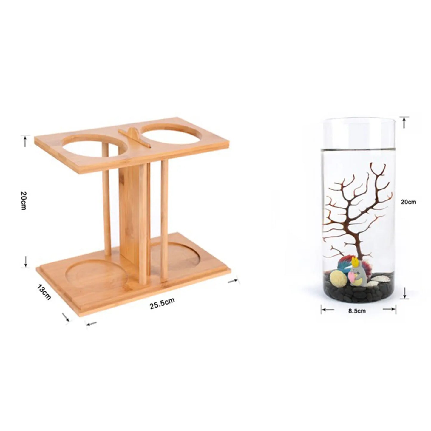 Hign-concerned Glass Betta Tank With Bamboo Base Desktop Aquarium