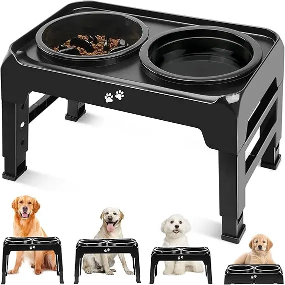 Hign-concerned Elevated 2-in-1 Dog Feeder With Slow Feeder Water Bowl