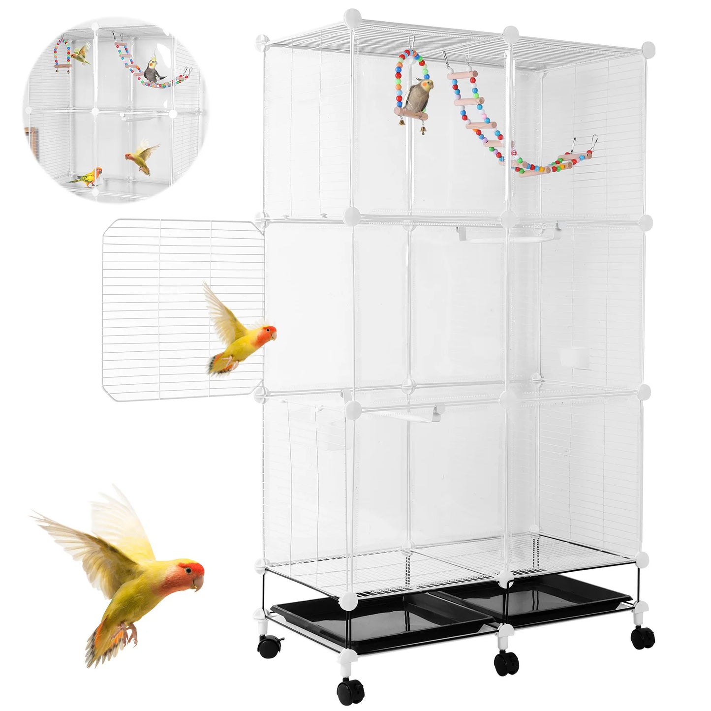 Large Bird Cage Multi Level Aviary With Removable Tray Parrot