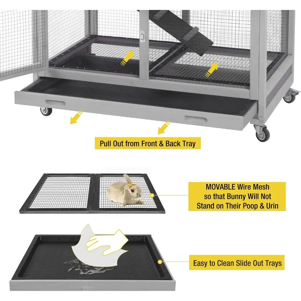High Concerned Rabbit Hutch Outdoor Cage With Wheels