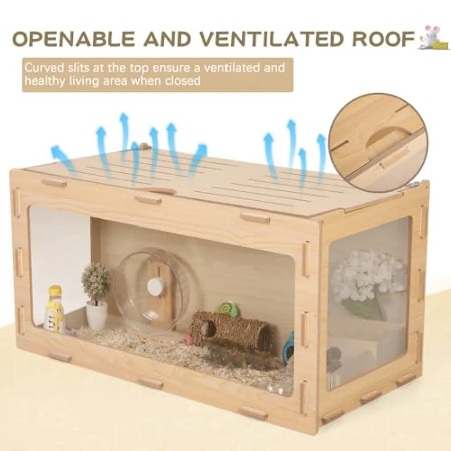 Wooden Hamster Cage Bigger World Openable Top With Acrylic Panels