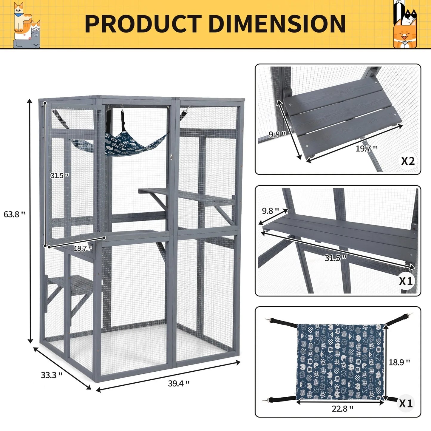 Outdoor Catio Cat Enclosure Wooden Cat House With Window Access