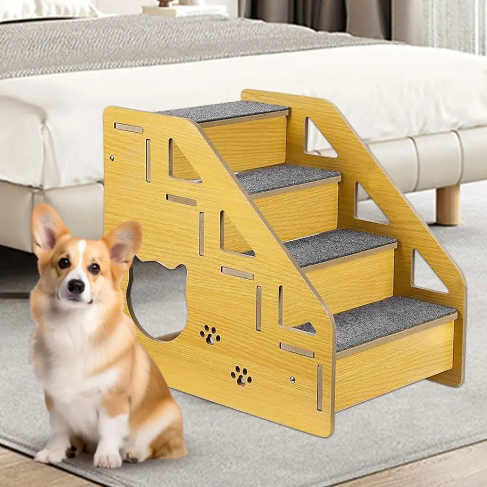 APWIKOGER 4 Step Wooden Pet Stairs Nonslip Carpeted Dog Cat