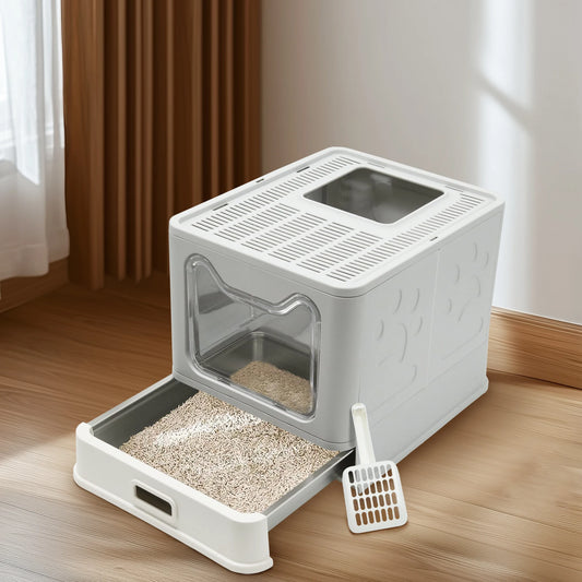 Bingopaw Stainless Steel Cat Litter Box With Lid Front Entry