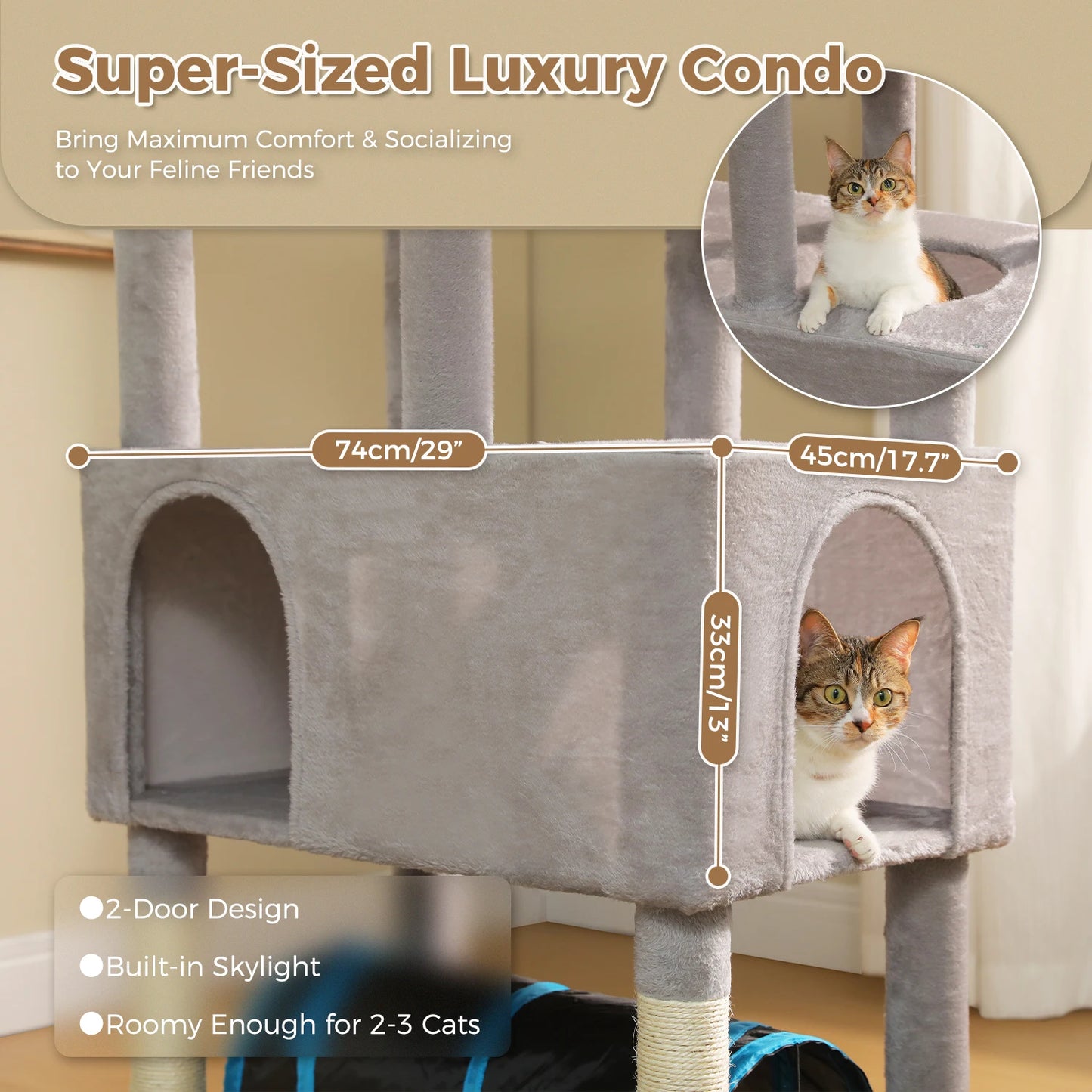 PAWZ Road Tall Cat Tree With Large Condo And Scratching Posts