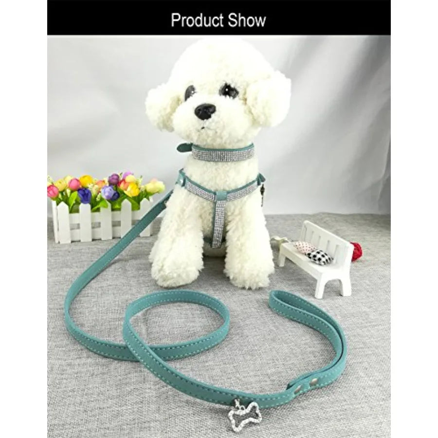 Dog Collar Harness And Lead Set Diamante With Leashes