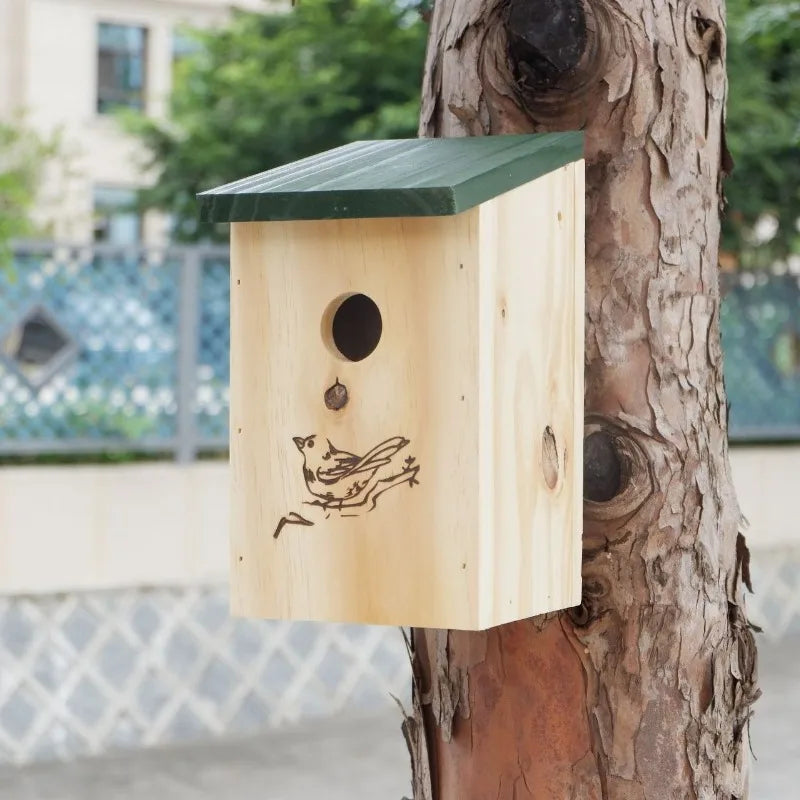 NONECN Natural Wooden Bird House Hanging Nest Shelter Wild Birds