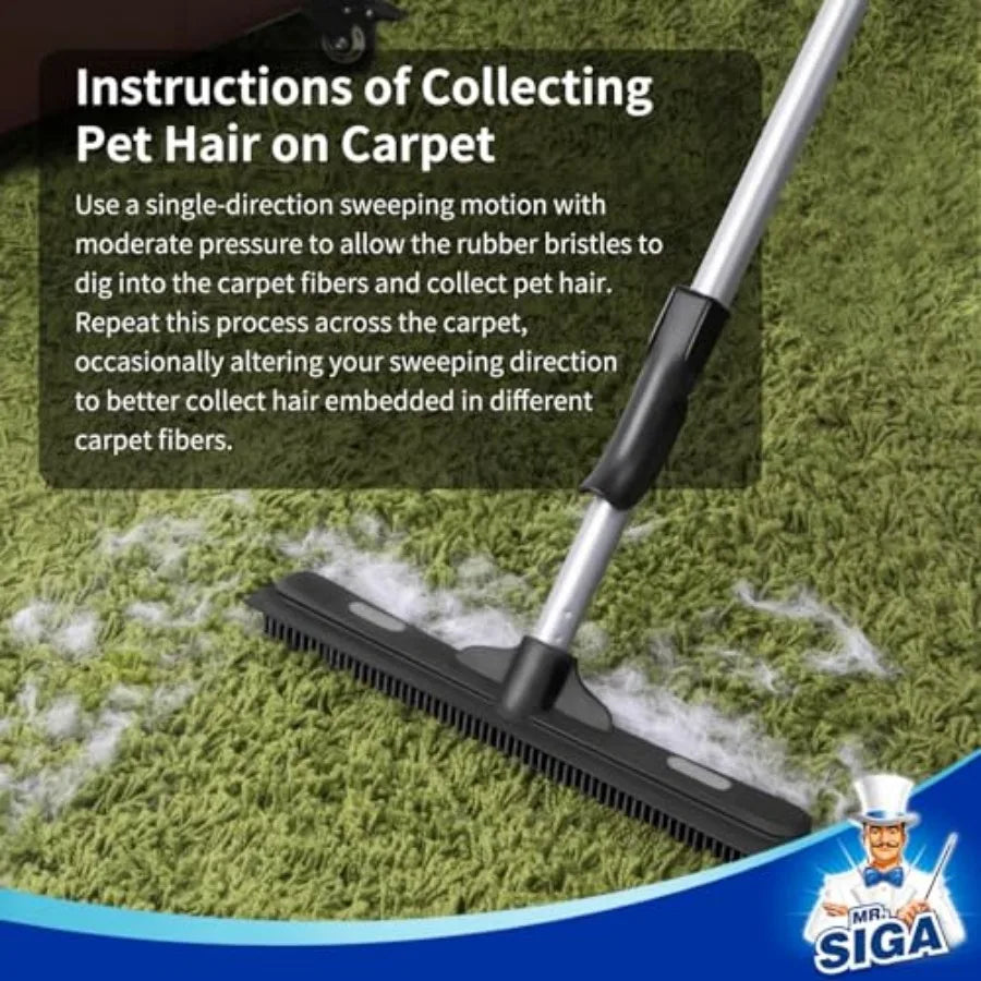 Pet Hair Removal Rubber Broom With Squeegee And Adjustable Handle